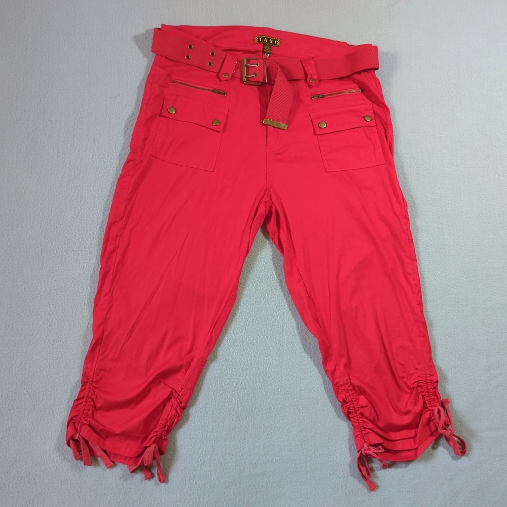 TAXI Women's Red Capri Pants Cargo Belted‎ Size 1X  36x21 Ruched Hem
